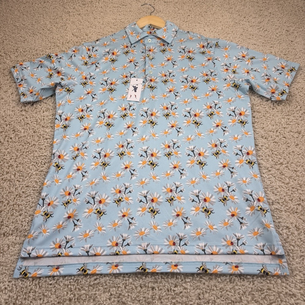 NWT Fairway & Greene Buzz Print Polo Mens M St Barts Bee Daisy Golf Shirt USA